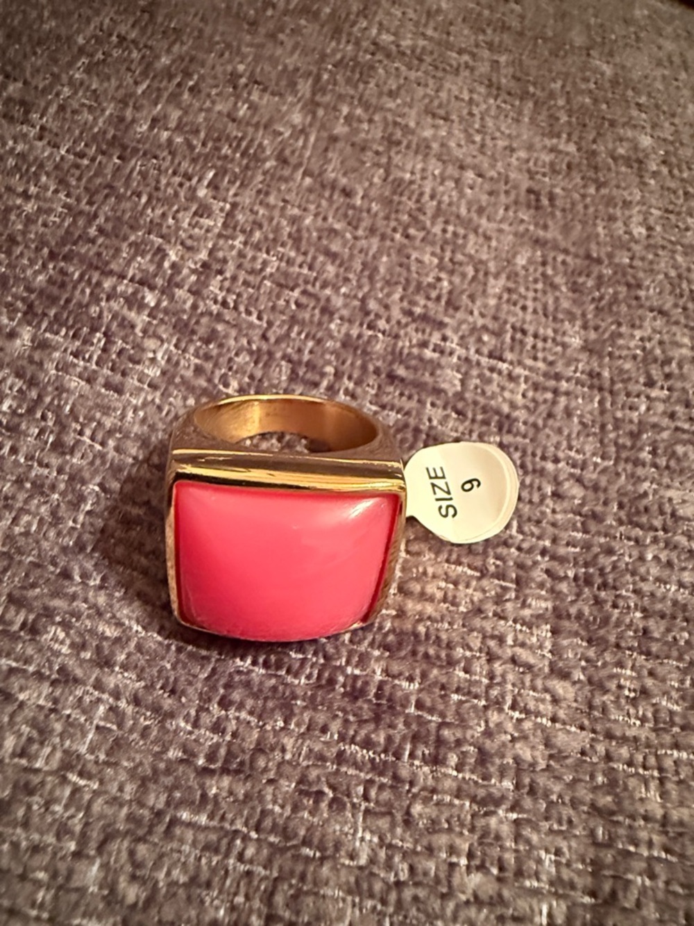 Plunder Gold-Tone Ring with Pink Enamel Center